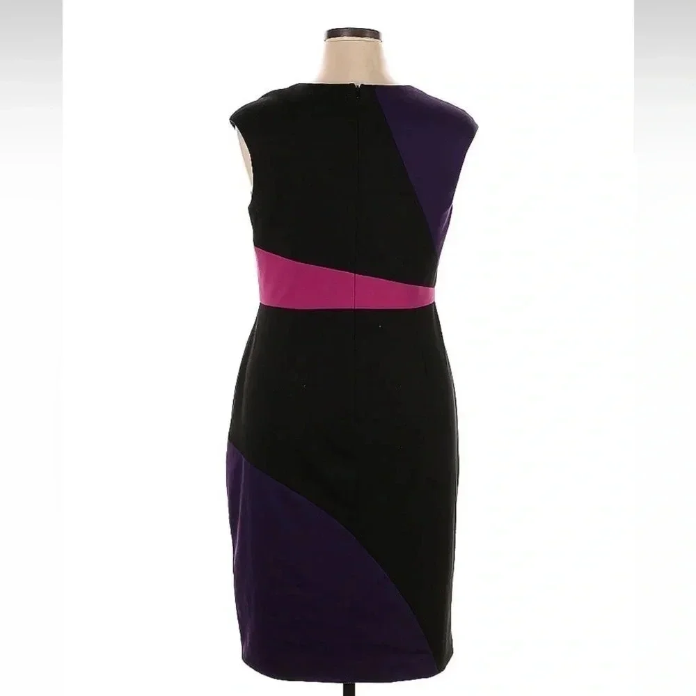 MBN Black Purple Pink Ponte Knit Color Block Cocktail Dress Plus Size 0X